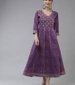Purple embroidered cotton long-dresses