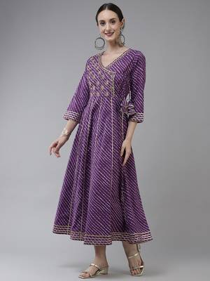 Purple embroidered cotton long-dresses 2