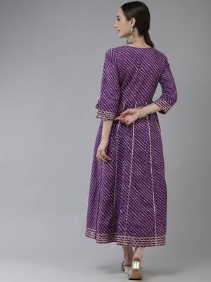 Purple embroidered cotton long-dresses 3