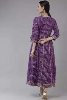 Purple embroidered cotton long-dresses