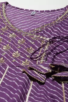 Purple embroidered cotton long-dresses