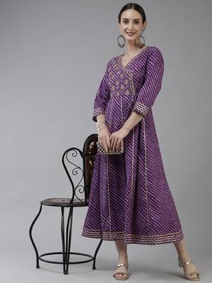 Purple embroidered cotton long-dresses 5