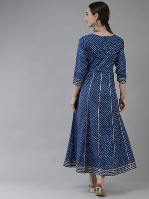 Blue embroidered cotton long-dresses 3