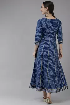 Blue embroidered cotton long-dresses