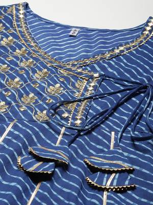 Blue embroidered cotton long-dresses 4