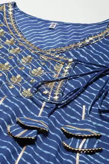 Blue embroidered cotton long-dresses