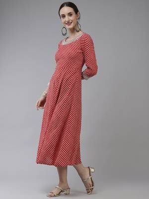 Red printed viscose rayon long-dresses 2