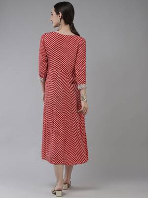 Red printed viscose rayon long-dresses 3