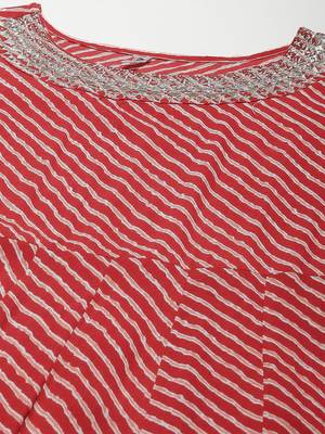 Red printed viscose rayon long-dresses 4