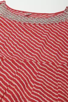 Red printed viscose rayon long-dresses