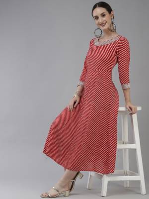 Red printed viscose rayon long-dresses 5