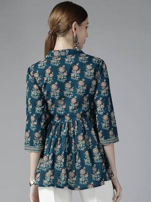 Blue printed cotton long-tops 3