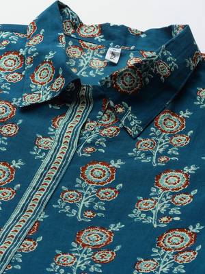 Blue printed cotton long-tops 4
