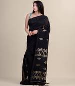 BLACK & GOLDEN Cotton Silk Hand Woven Tant Jamdani Handloom Linen   Saree