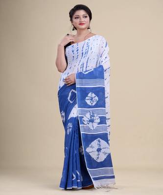 BLUE & WHITE  HANDLOOM  Hand Woven  Jamdani Saree 5