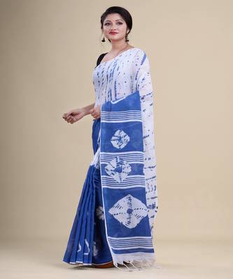 BLUE & WHITE  HANDLOOM  Hand Woven  Jamdani Saree 1