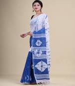 BLUE & WHITE  HANDLOOM  Hand Woven  Jamdani Saree