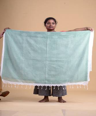GREEN & WHITE  HANDLOOM  Hand Woven  Jamdani Saree 2
