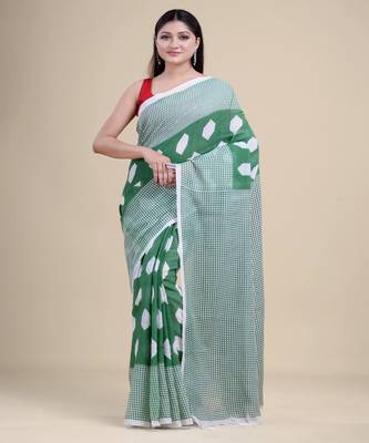 GREEN & WHITE  HANDLOOM  Hand Woven  Jamdani Saree 4