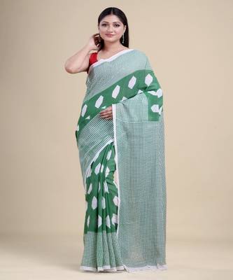 GREEN & WHITE  HANDLOOM  Hand Woven  Jamdani Saree 5