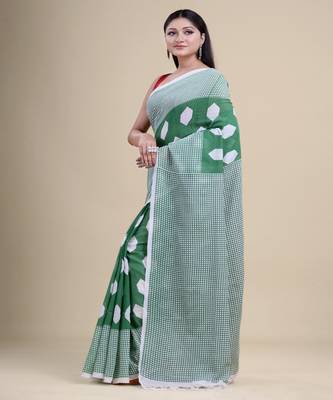 GREEN & WHITE  HANDLOOM  Hand Woven  Jamdani Saree 1