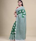 GREEN & WHITE  HANDLOOM  Hand Woven  Jamdani Saree