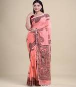 PEACH & MULTI  HANDLOOM  Hand Woven Tant Jamdani Saree