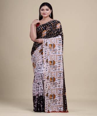 BLACK & WHITE  HANDLOOM  Hand Woven  Jamdani Saree 4