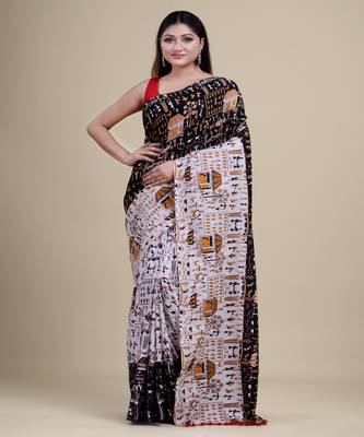 BLACK & WHITE  HANDLOOM  Hand Woven  Jamdani Saree 5