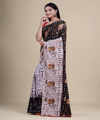 BLACK & WHITE  HANDLOOM  Hand Woven  Jamdani Saree 1