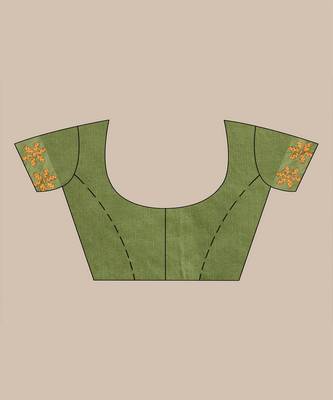 GREEN,PINK & YELLOW  KATHA STITCH Hand Woven   Handloom  Saree. 4