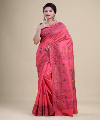 PINK & MULTI KATHA STITCH Hand Woven   Handloom  Saree. 1