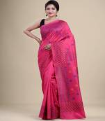 PINK,YELLOW & BLUE  KATHA STITCH Hand Woven   Handloom  Saree.