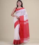 WHITE &RED Cotton Silk Hand Woven Tant Jamdani Handloom Saree