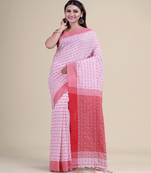 WHITE & RED PURE COTTON  Silk Hand Woven Tant Jamdani  Handloom   Saree