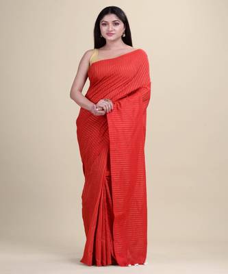 RED & GOLDEN ZORI  PURE COTTON  Silk Hand Woven Tant Jamdani  Handloom   Saree 1