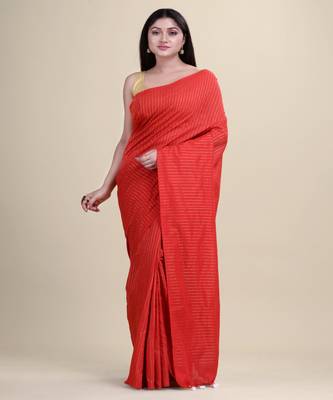 RED & GOLDEN ZORI  PURE COTTON  Silk Hand Woven Tant Jamdani  Handloom   Saree 5