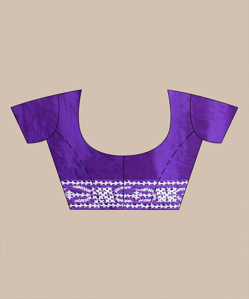 PURPLE & WHITE  GUJRATI KATHA STITCH Hand Woven Tant  Handloom  Saree.