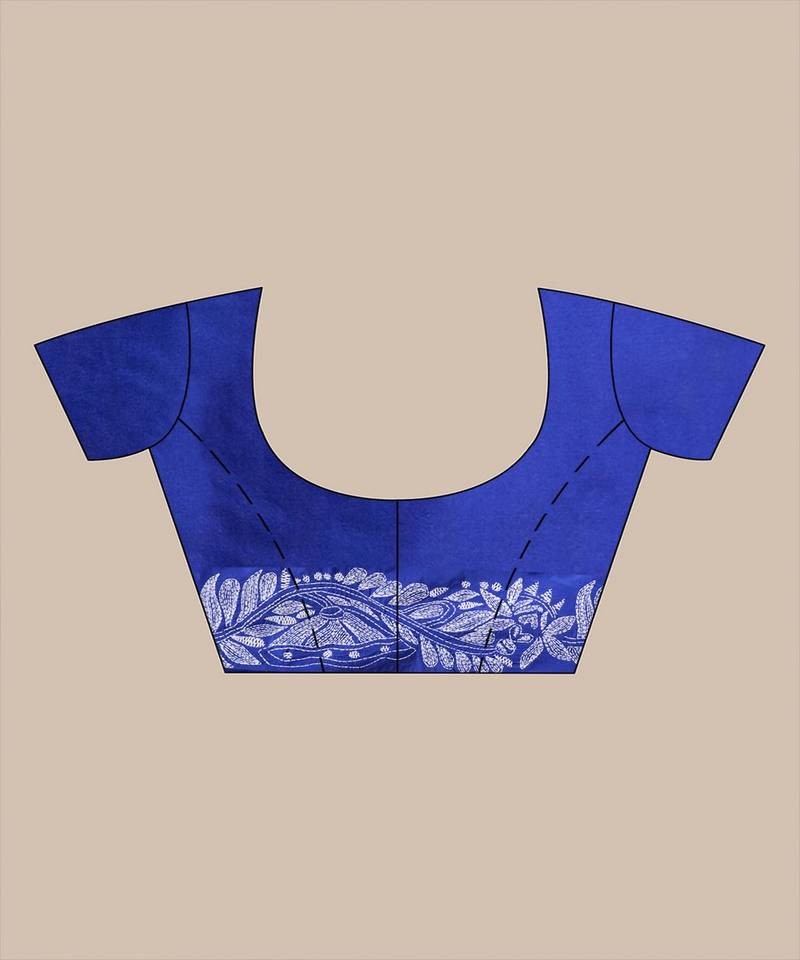 BLUE & WHITE PADMA KATHA STITCH Hand Woven Tant  Handloom  Saree.