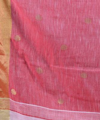 WHITE & RED  HANDLOOM  Hand Woven Silk Tant Jamdani Saree. 4