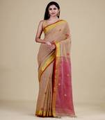 GOLDEN & RED  HANDLOOM  Hand Woven Silk  Jamdani Saree.