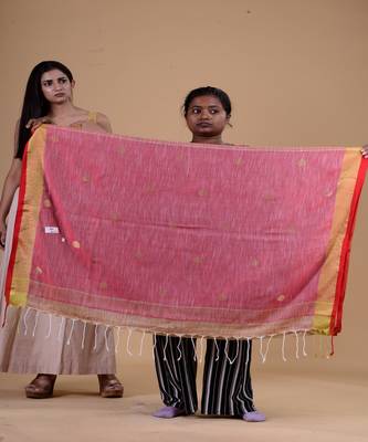 GOLDEN & RED  HANDLOOM  Hand Woven Silk  Jamdani Saree. 2