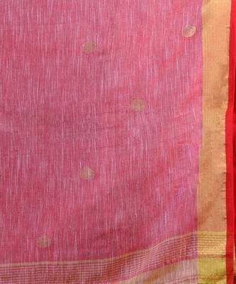 GOLDEN & RED  HANDLOOM  Hand Woven Silk  Jamdani Saree. 4