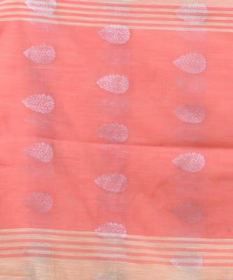YELLOW & PEACH HANDLOOM Silk Cotton Hand Woven   Jamdani Saree. 4