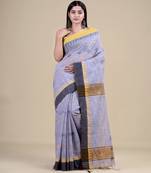 GREY & YELLOW HANDLOOM Hand Woven Silk Tant Jamdani Saree.
