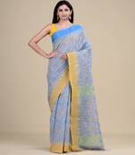 GREY & YELLOW HANDLOOM Hand Woven Silk  Jamdani Saree.