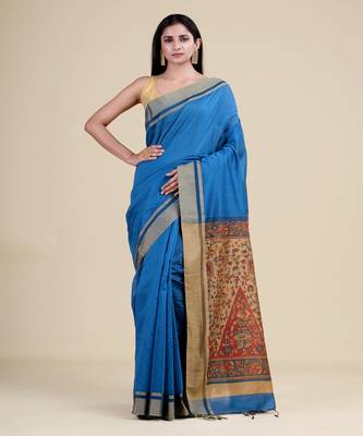 BLUE,GOLDEN & MULTI   HANDLOOM  Hand Woven Silk  Jamdani Saree. 1