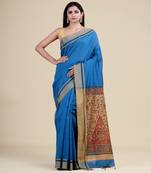 BLUE,GOLDEN & MULTI   HANDLOOM  Hand Woven Silk  Jamdani Saree.