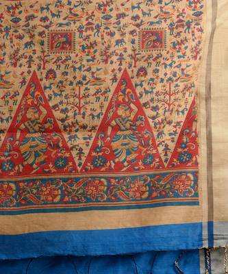 BLUE,GOLDEN & MULTI   HANDLOOM  Hand Woven Silk  Jamdani Saree. 4