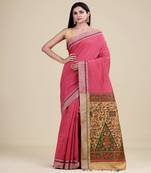PINK,GOLDEN & MULTI   HANDLOOM  Hand Woven Silk  Jamdani Saree.